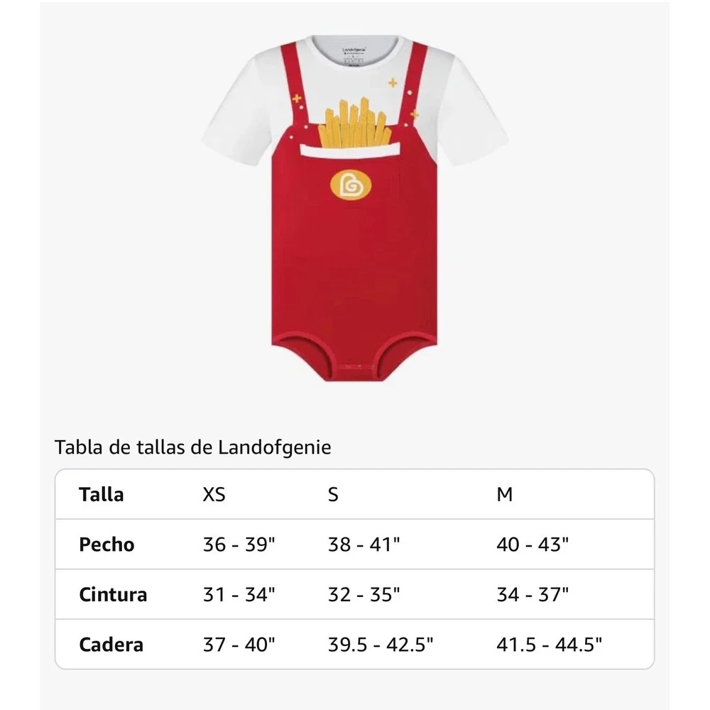 Landofgenie Men French Fries Overalls Graphic Bodysuit Red White Short Sleeve S
